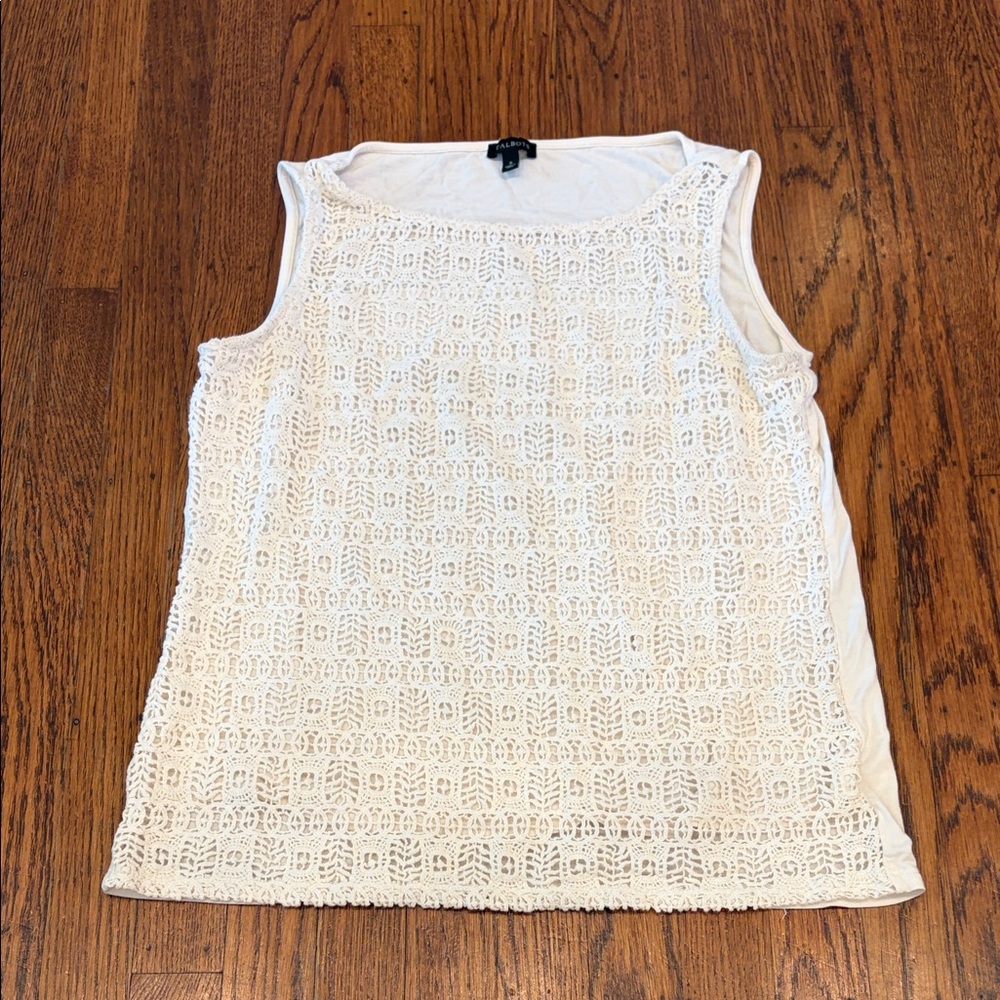 Talbots Cream Crochet Lace Tank Top S Boho Romantic Cottagecore